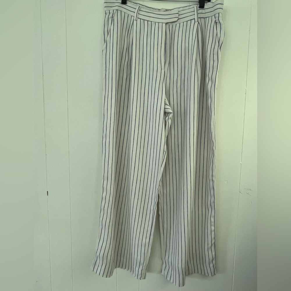 Abercrombie& Fitch Linen Blend Tailored Straight Pant LONG White Stripes 16/33L - Picture 8 of 12